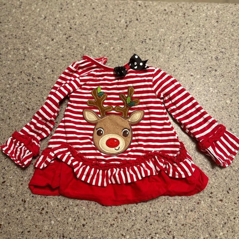 Rare Editions 12 Month Girl’s Reindeer Holiday Shirt